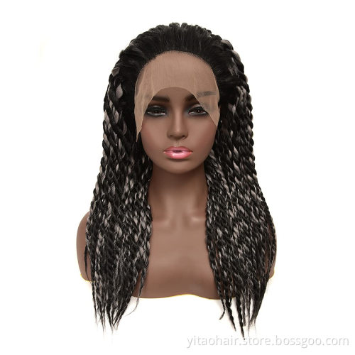 Lace Front Braids Wigs for Black Women Synthetic Hair Senegalese Twist Hand-Braided Wigs Black Blend Silver Grey Long Wig